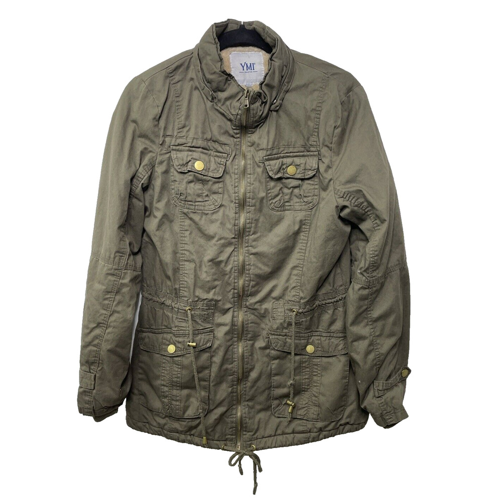 YMI Coat‎ Women’s size Large Olive Green Full zip Pockets Drawstring Style J1343